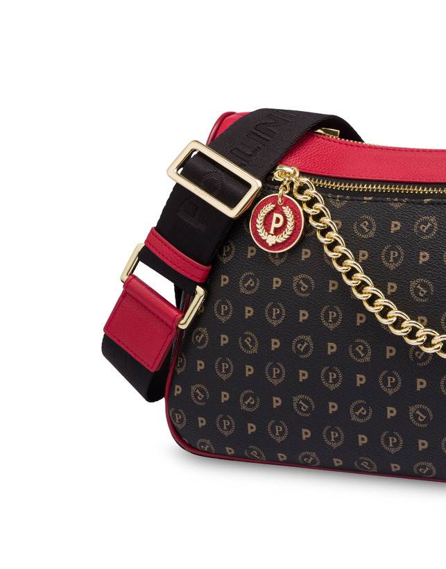 Pollini Borsa A Tracolla In Pvc Heritage Logo Classic Nero/lacca