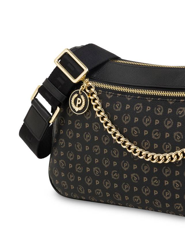 Pollini Borsa A Tracolla In Pvc Heritage Logo Classic Nero/nero