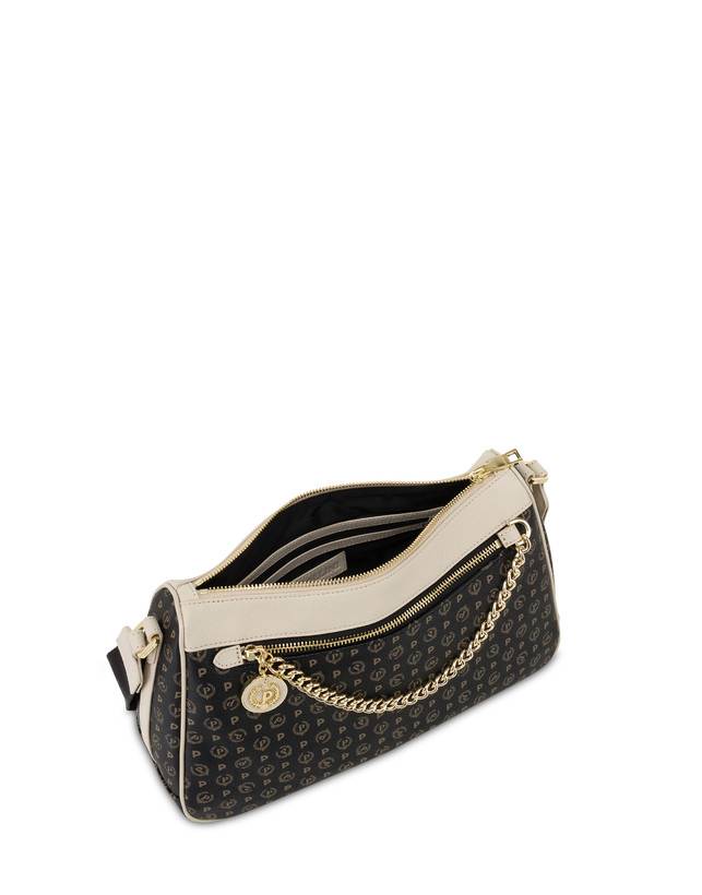 Pollini Borsa A Tracolla In Pvc Heritage Logo Classic Nero/avorio