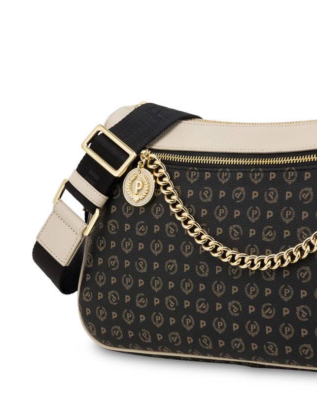 Pollini Borsa A Tracolla In Pvc Heritage Logo Classic Nero/avorio