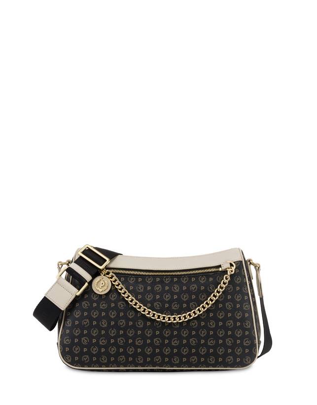Pollini Borsa A Tracolla In Pvc Heritage Logo Classic Nero/avorio