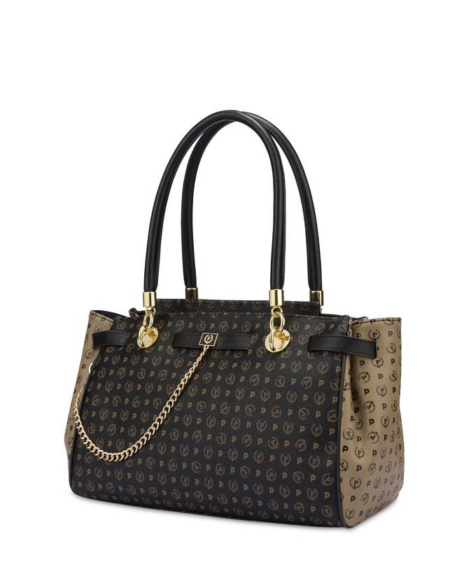 Pollini Borsa Doppio Manico Bicolor Heritage Soft Touch Nero/taupe/nero