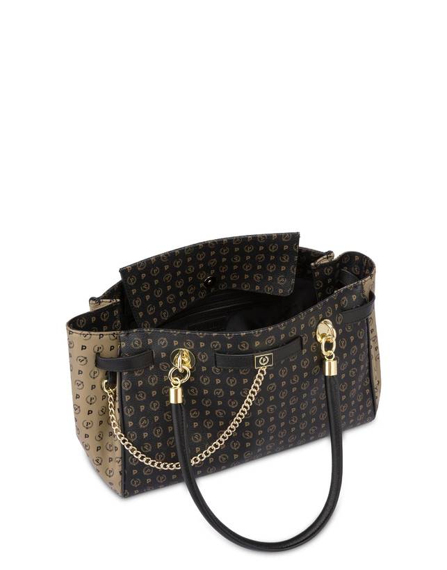 Pollini Borsa Doppio Manico Bicolor Heritage Soft Touch Nero/taupe/nero