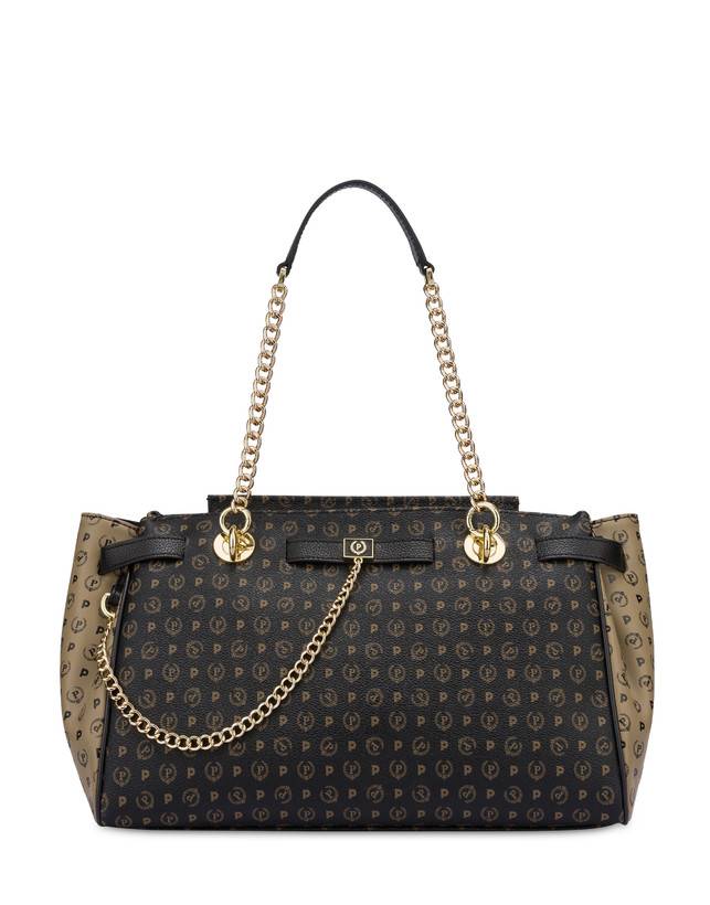 Pollini Borsa Doppio Manico Bicolor Heritage Soft Touch Nero/taupe/nero