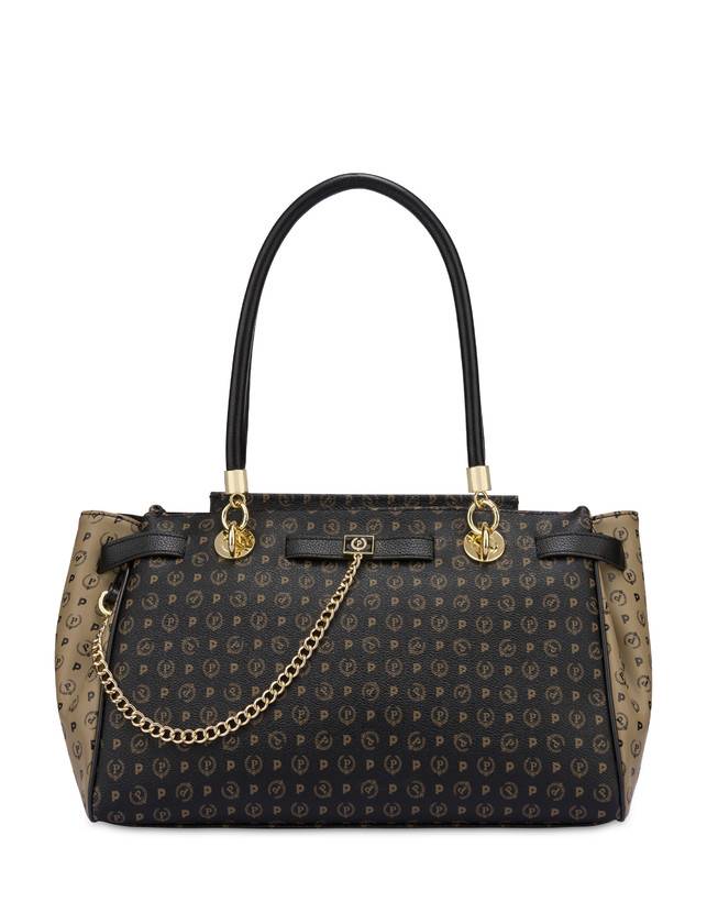 Pollini Borsa Doppio Manico Bicolor Heritage Soft Touch Nero/taupe/nero