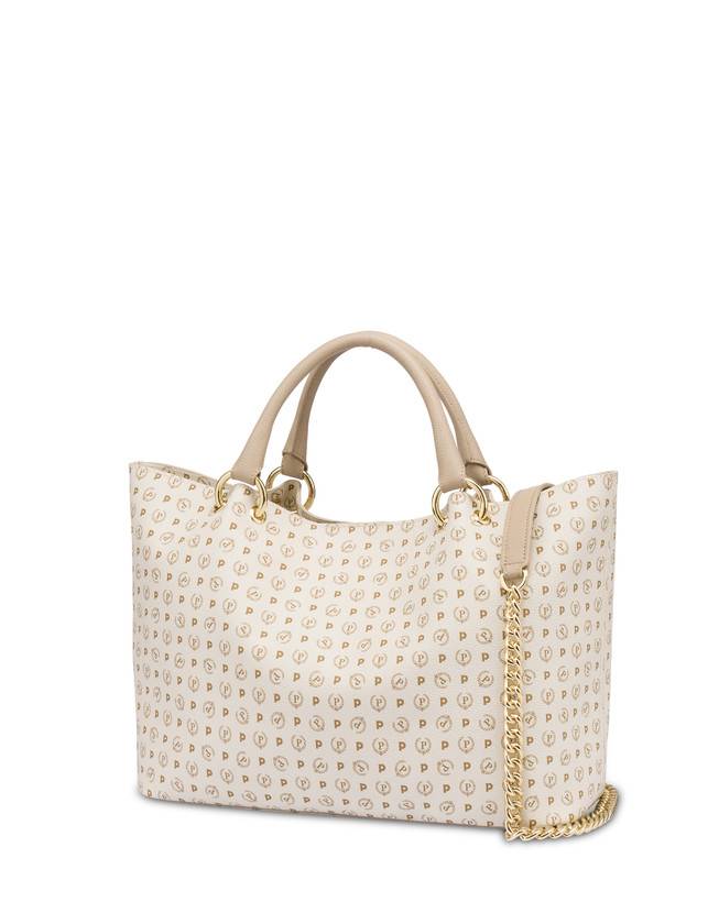 Pollini Borsa Doppio Manico In Pvc Heritage Logo Classic Avorio/ghiaccio