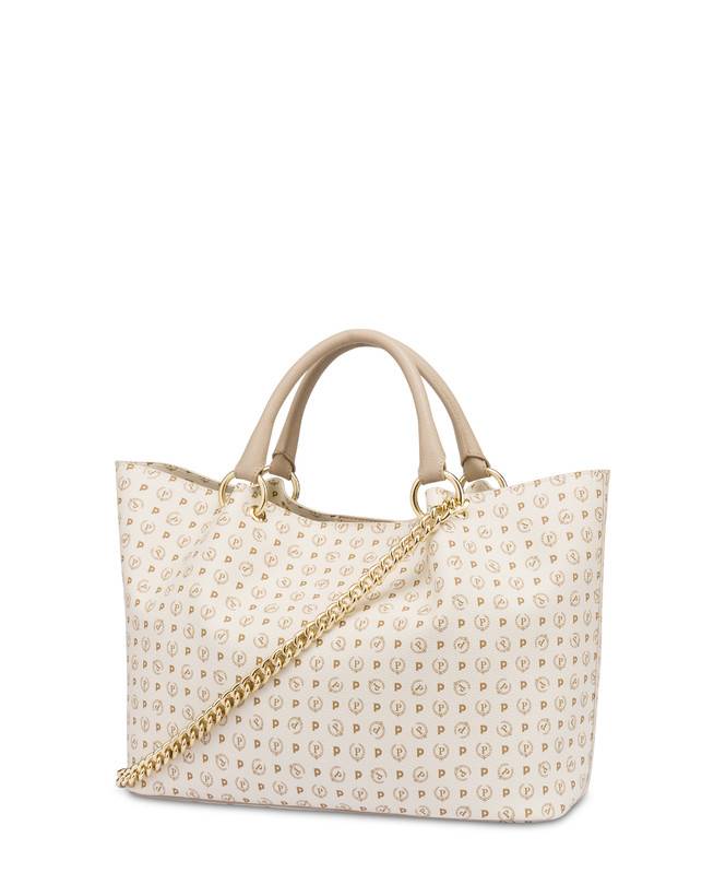 Pollini Borsa Doppio Manico In Pvc Heritage Logo Classic Avorio/ghiaccio