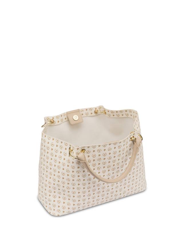 Pollini Borsa Doppio Manico In Pvc Heritage Logo Classic Avorio/ghiaccio