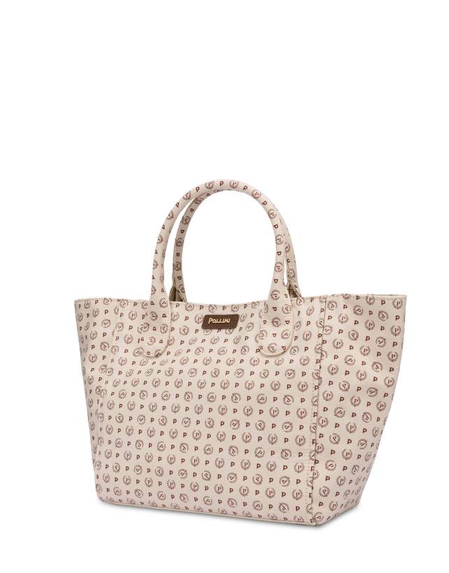 Pollini Borsa Tote Heritage Denim Jacquard Avorio/marrone