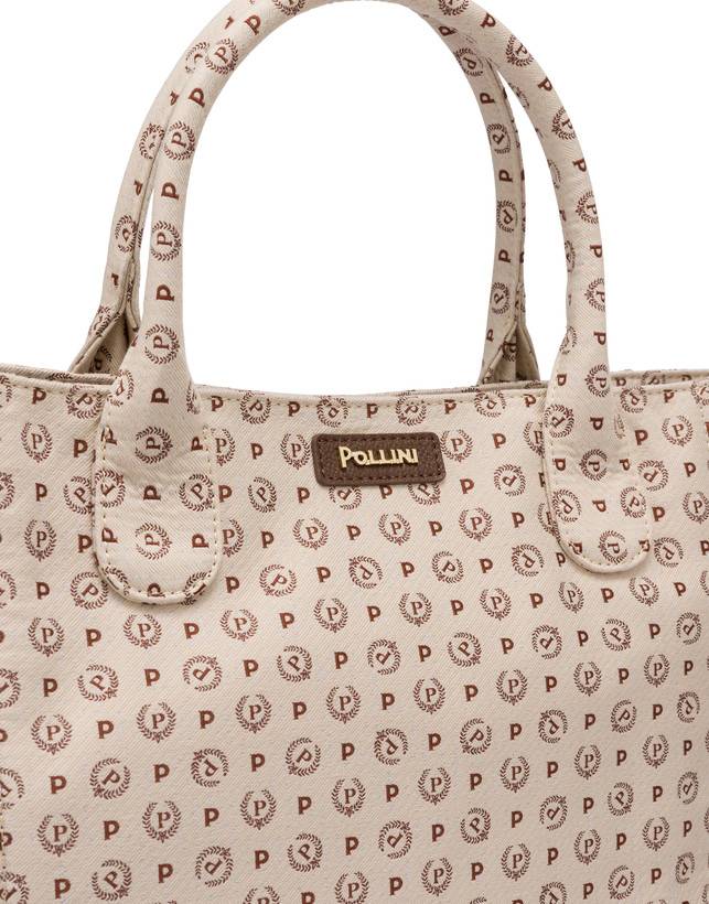 Pollini Borsa Tote Heritage Denim Jacquard Avorio/marrone