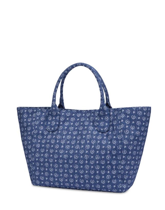 Pollini Borsa Tote Heritage Denim Jacquard Blu/marrone