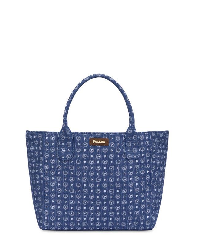 Pollini Borsa Tote Heritage Denim Jacquard Blu/marrone