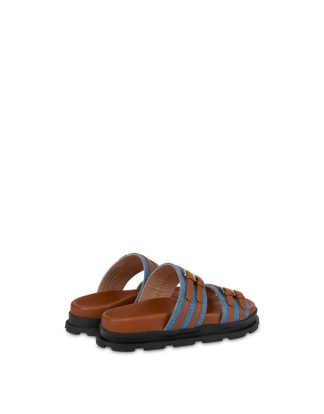 Pollini Ciabatte In Tessuto Denim E Vitello Nikki Denim/wood