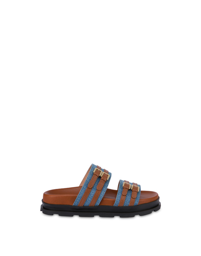 Pollini Ciabatte In Tessuto Denim E Vitello Nikki Denim/wood