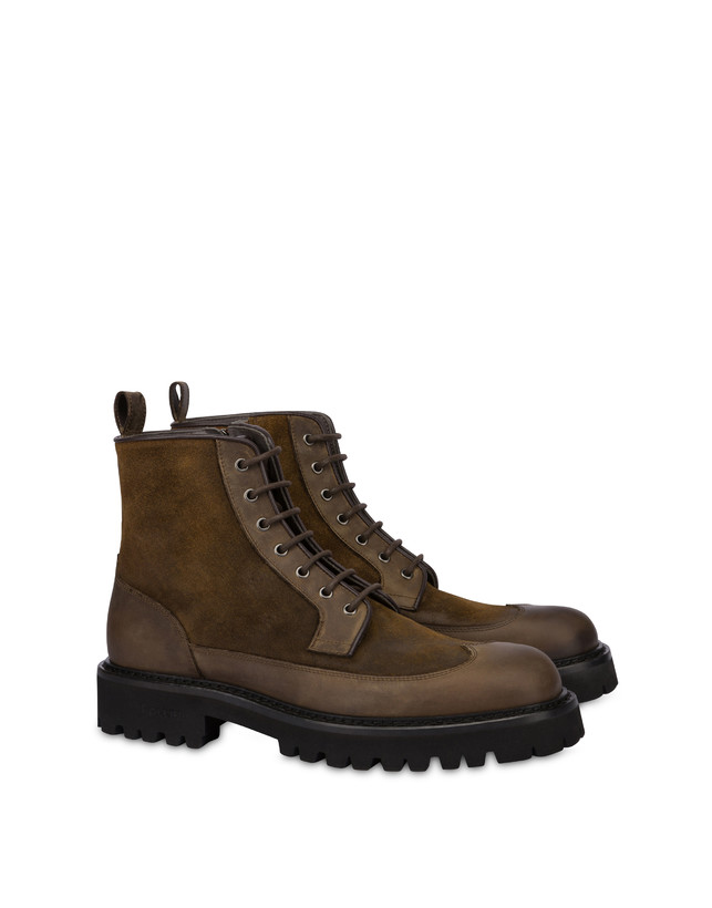 Pollini Combat Boot In Crosta E Vitello Budapest Fango/fango