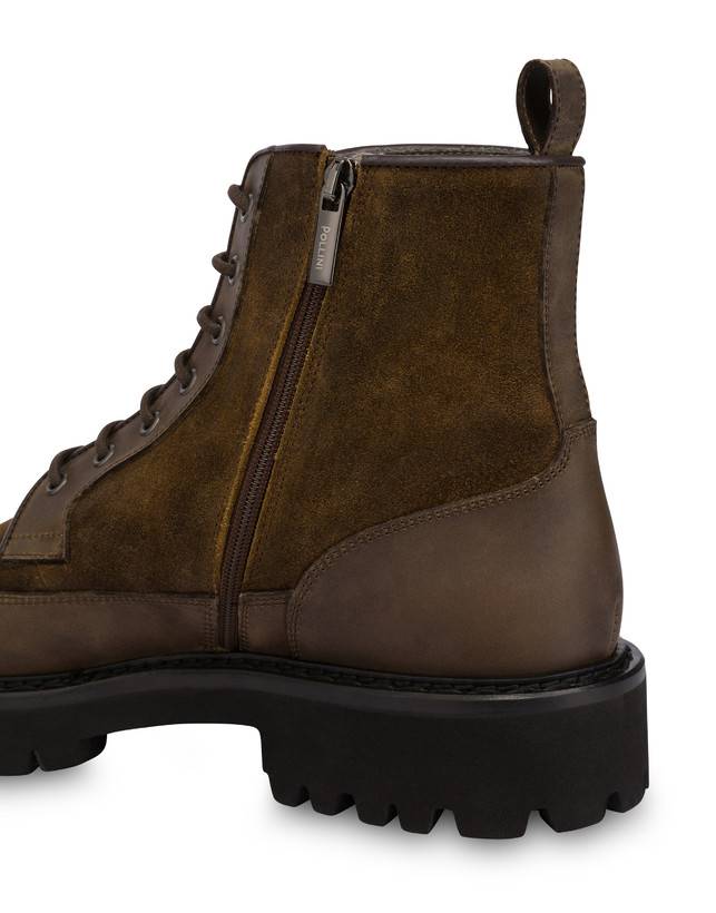Pollini Combat Boot In Crosta E Vitello Budapest Fango/fango