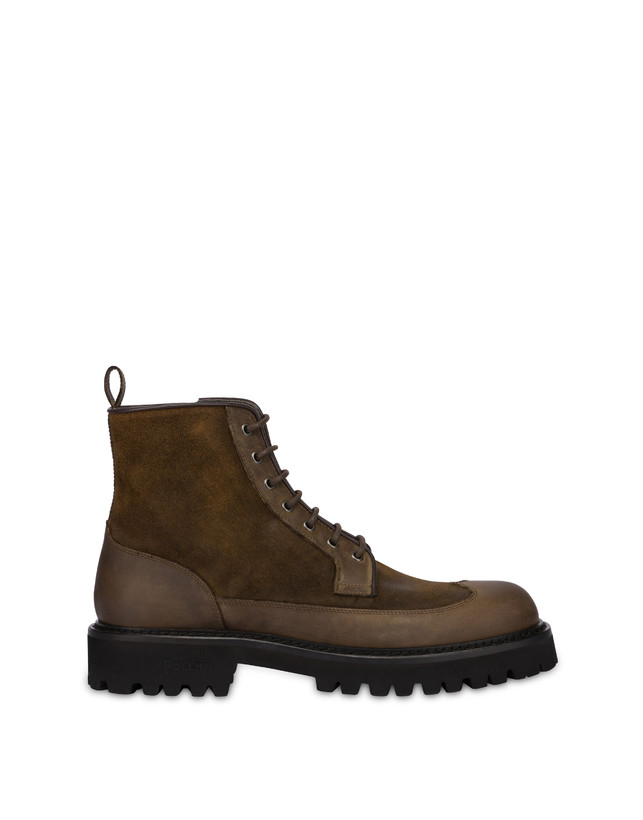 Pollini Combat Boot In Crosta E Vitello Budapest Fango/fango