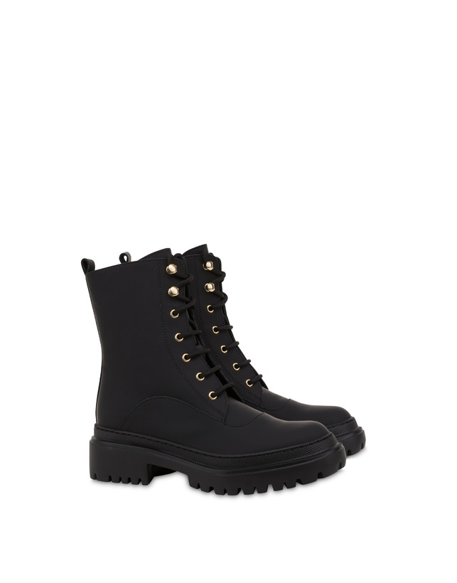 Pollini Combat Boot In Vitello Gommato Winter Step Nero