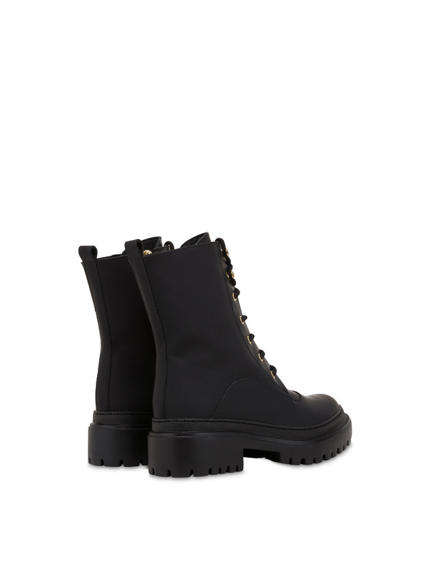Pollini Combat Boot In Vitello Gommato Winter Step Nero