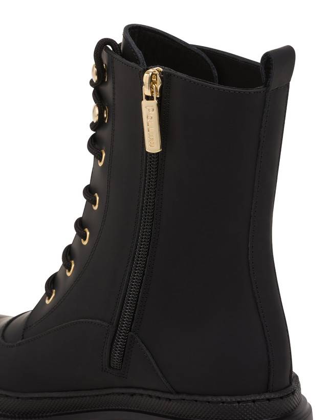 Pollini Combat Boot In Vitello Gommato Winter Step Nero