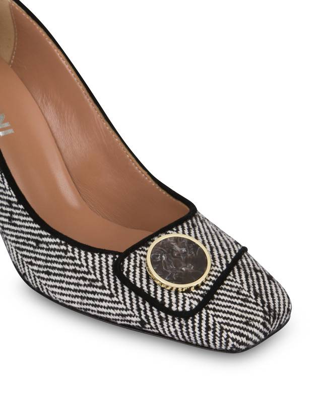 Pollini Décolleté In Tessuto Spigato Dama Bianco-nero/nero