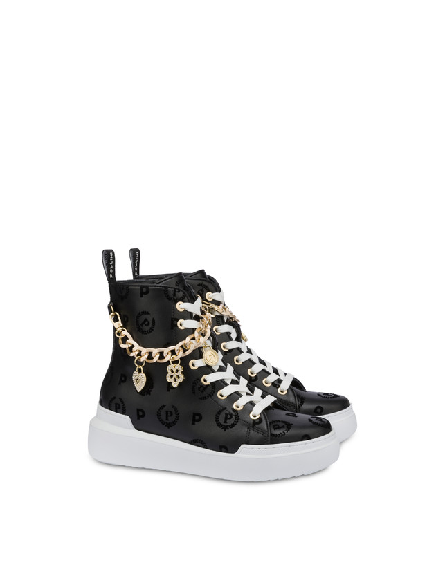 Pollini High Sneakers Con Charms Heritage Flock Nero/nero