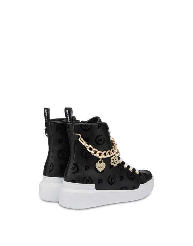 Pollini High Sneakers Con Charms Heritage Flock Nero/nero