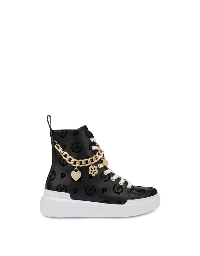 Pollini High Sneakers Con Charms Heritage Flock Nero/nero