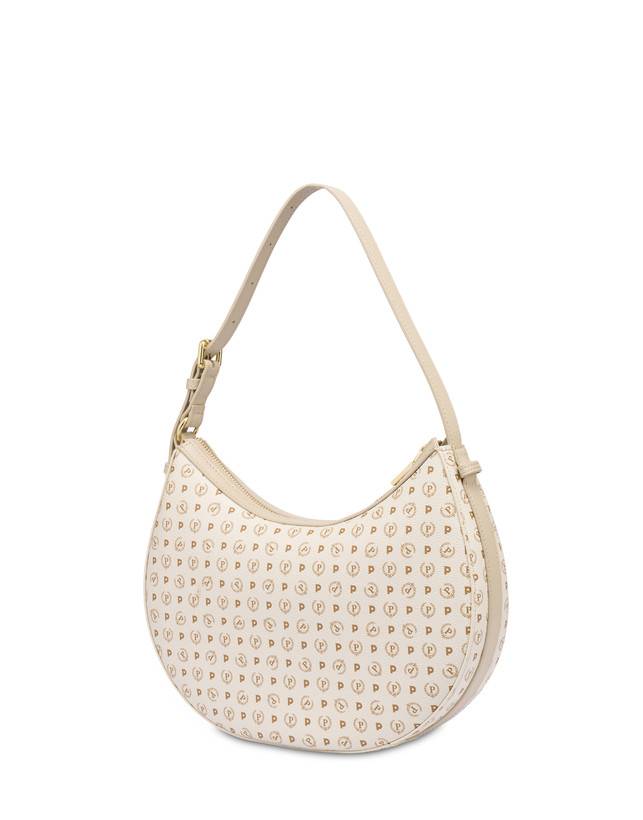 Pollini Hobo Bag In Pvc Heritage Logo Classic Avorio/ghiaccio