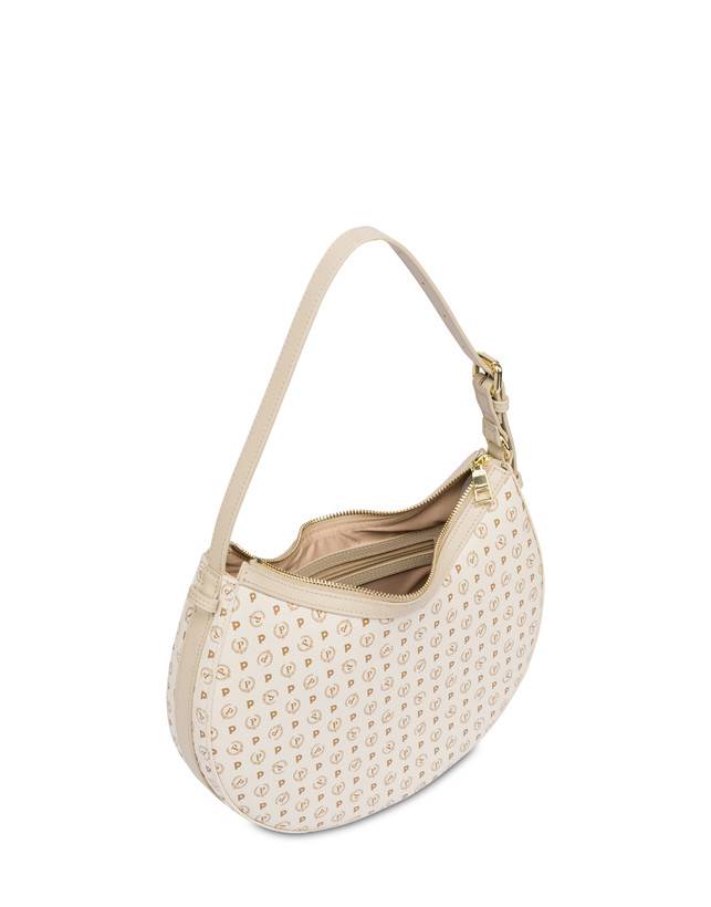 Pollini Hobo Bag In Pvc Heritage Logo Classic Avorio/ghiaccio