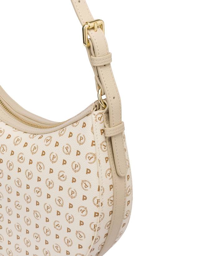 Pollini Hobo Bag In Pvc Heritage Logo Classic Avorio/ghiaccio