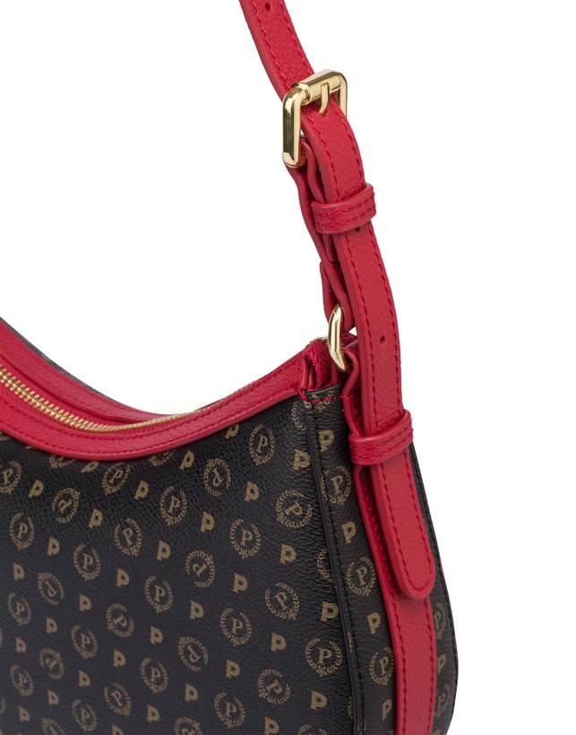 Pollini Hobo Bag In Pvc Heritage Logo Classic Nero/lacca