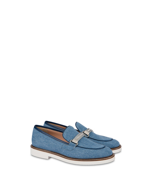 Pollini Mocassini In Tessuto Denim Mannish Denim/navy