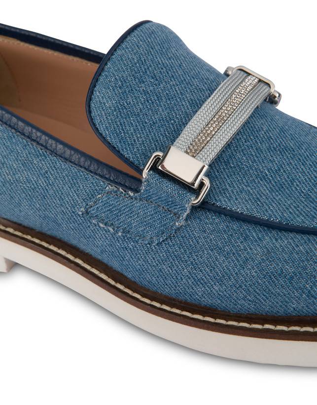 Pollini Mocassini In Tessuto Denim Mannish Denim/navy