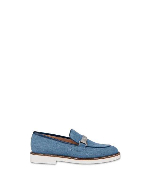 Pollini Mocassini In Tessuto Denim Mannish Denim/navy