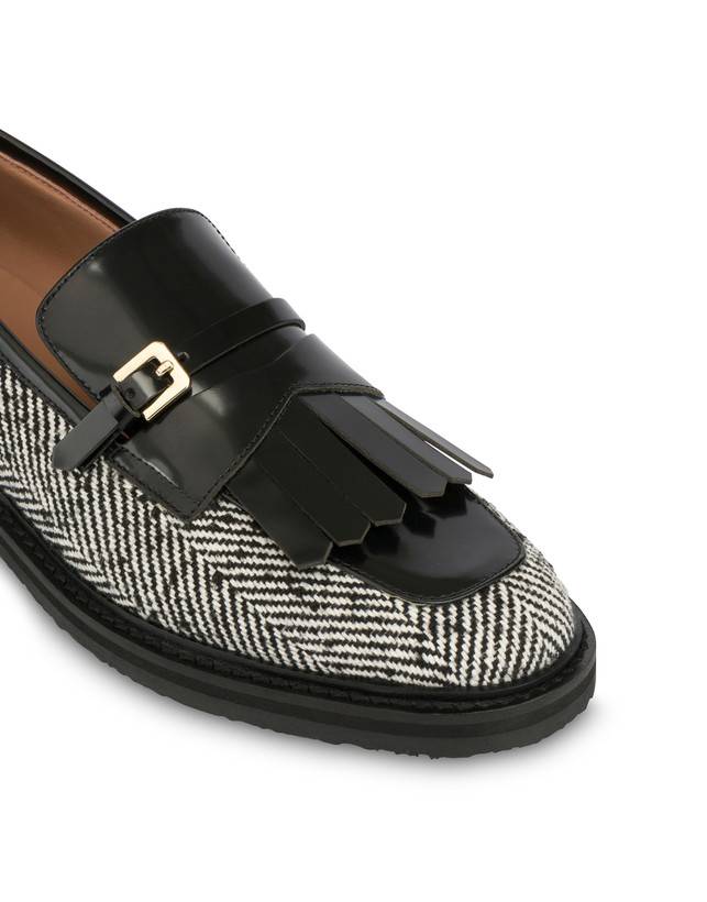 Pollini Mocassini In Tessuto Spigato Camber Sand Bianco-nero/nero
