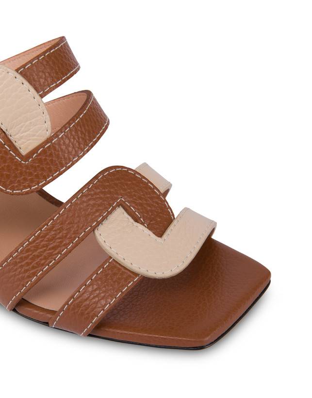 Pollini Mules Con Tacco In Vitello Interlock Wood/sabbia