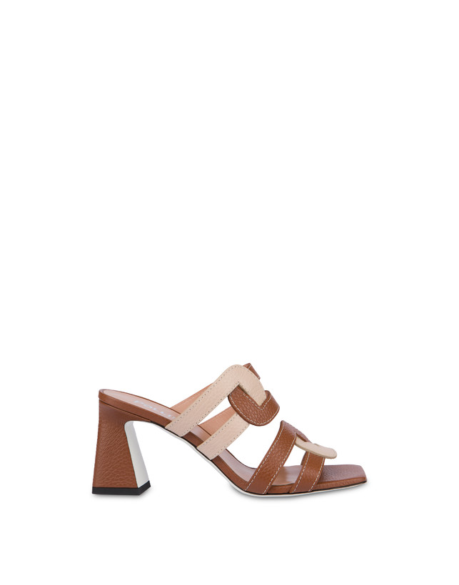 Pollini Mules Con Tacco In Vitello Interlock Wood/sabbia