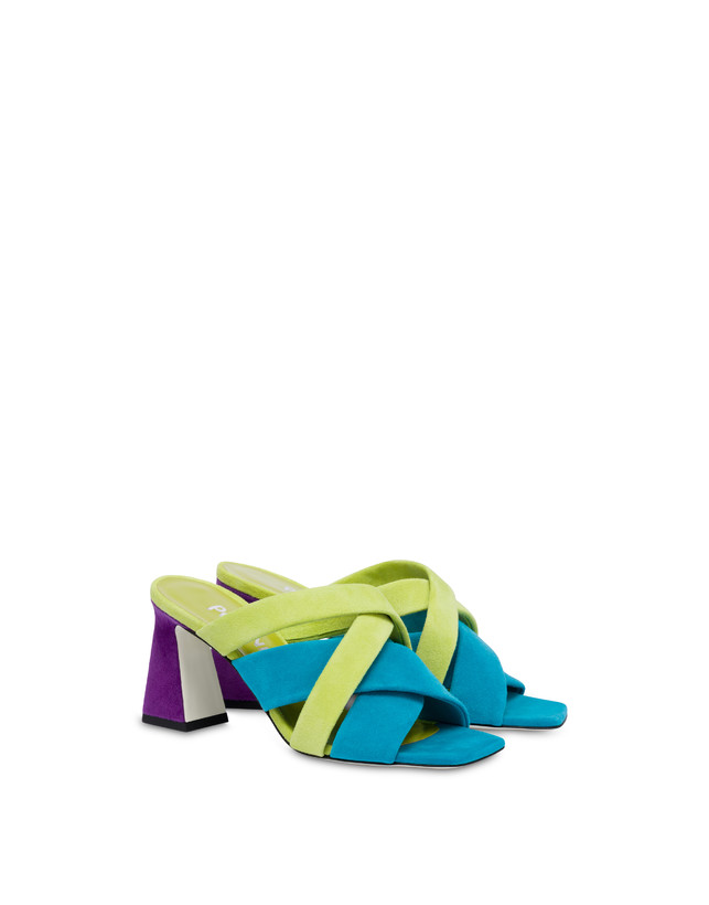 Pollini Mules In Camoscio Colour Explosion Pool/apple/iris
