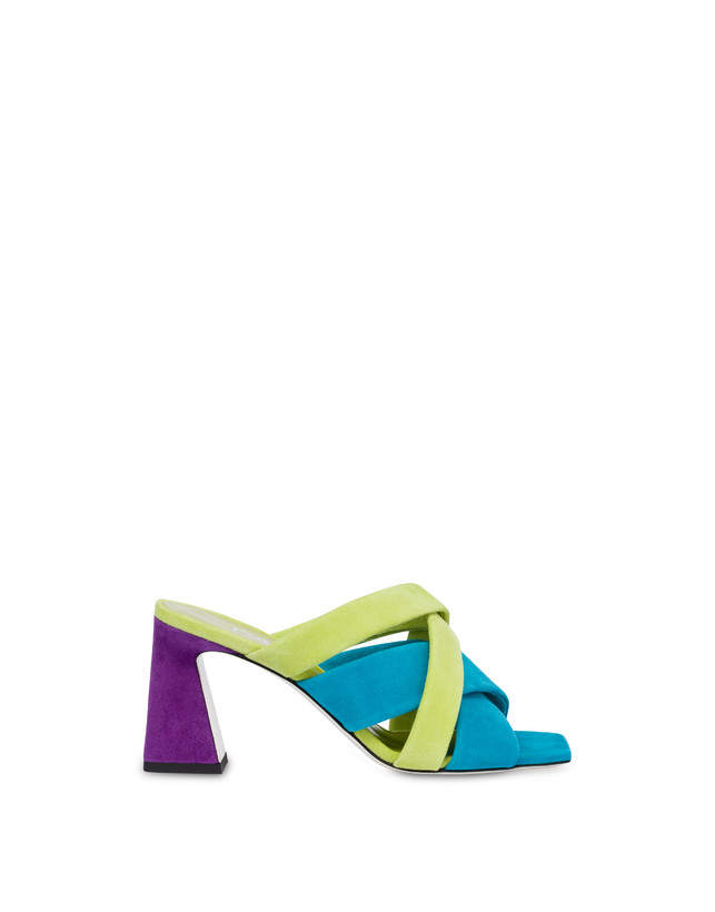 Pollini Mules In Camoscio Colour Explosion Pool/apple/iris