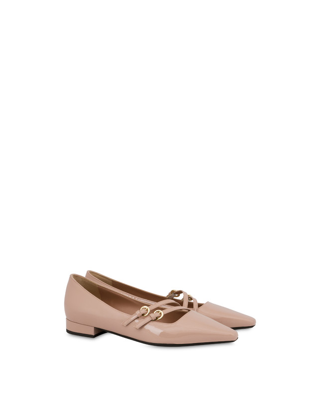 Pollini Ballerine In Vernice Bi-buckle Antico