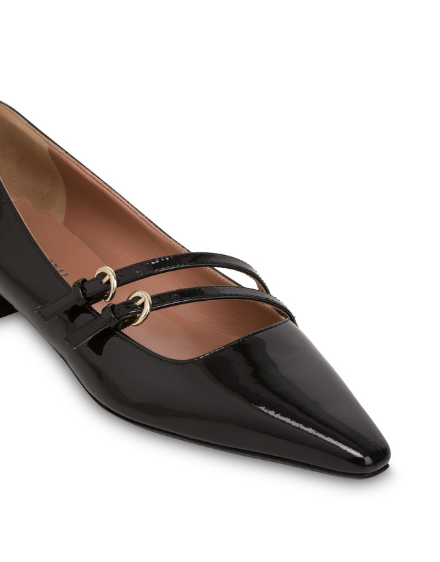 Pollini Ballerine In Vernice Bi-buckle Nero