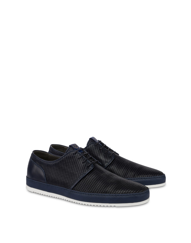 Pollini Derby In Pelle Stampa Traforata Foxing Blu