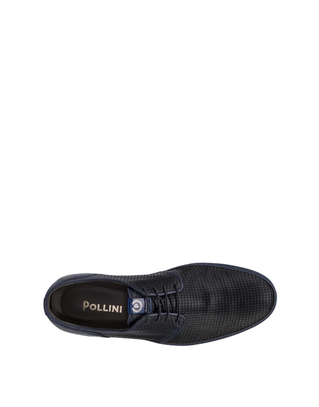 Pollini Derby In Pelle Stampa Traforata Foxing Blu