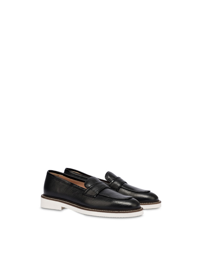 Pollini Mocassini In Vitello Mannish Nero/nero