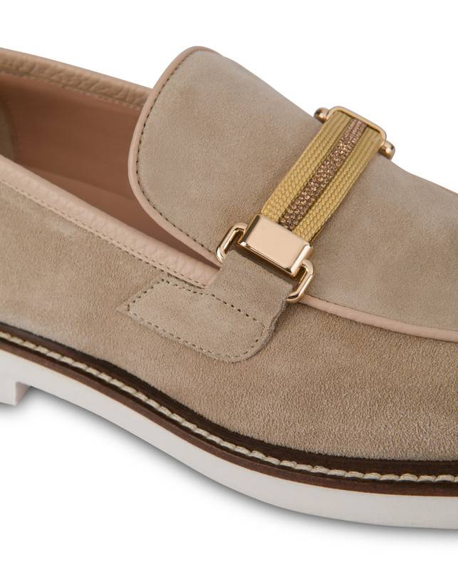 Pollini Mocassini In Vitello Mannish Sabbia/sabbia