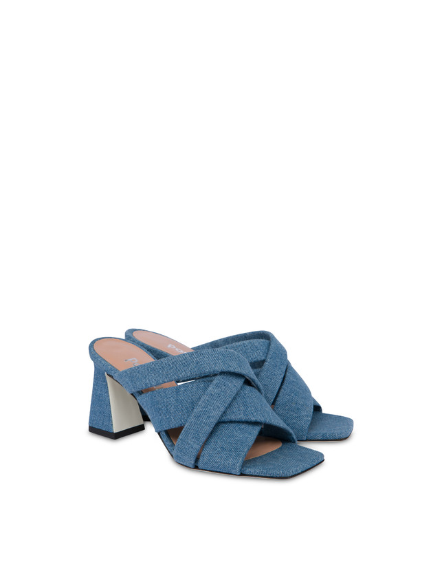 Pollini Mules Con Tacco In Tessuto Denim Denim