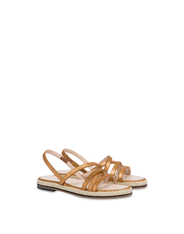 Pollini Sandali Flat In Crosta Laminata Playa Oro