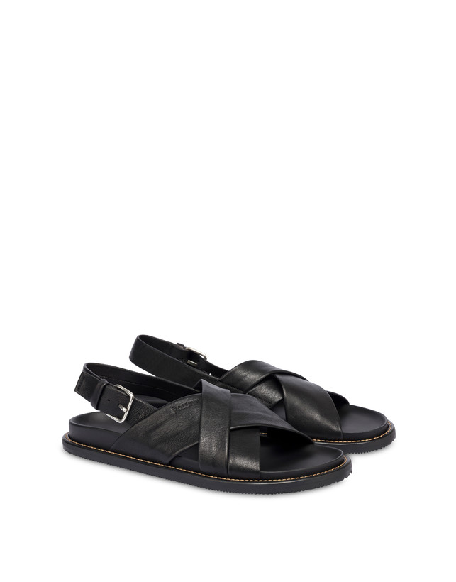Pollini Sandali Flat In Nappa Natural Feeling Nero
