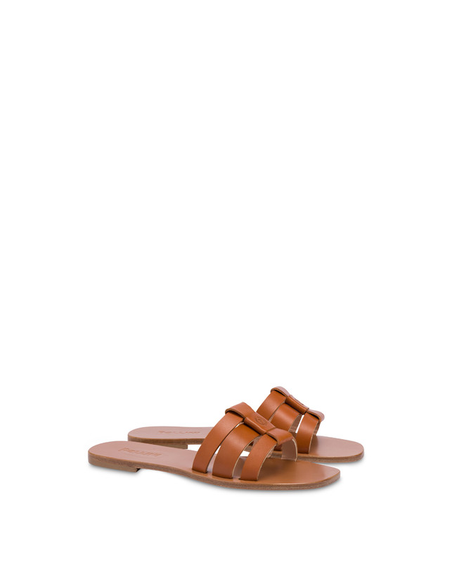 Pollini Sandali Flat In Vacchetta Sahara Wood